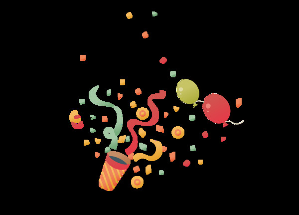 手绘彩色气球与飘带元素