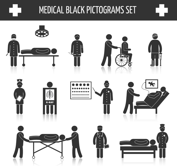 医疗黑色象形图设置通过免费的图标