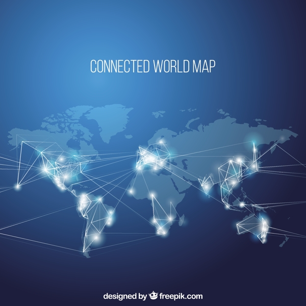 白色连接线蓝色世界地图背景