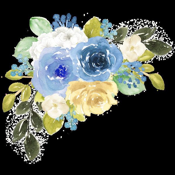 手绘蓝色水彩花png透明素材