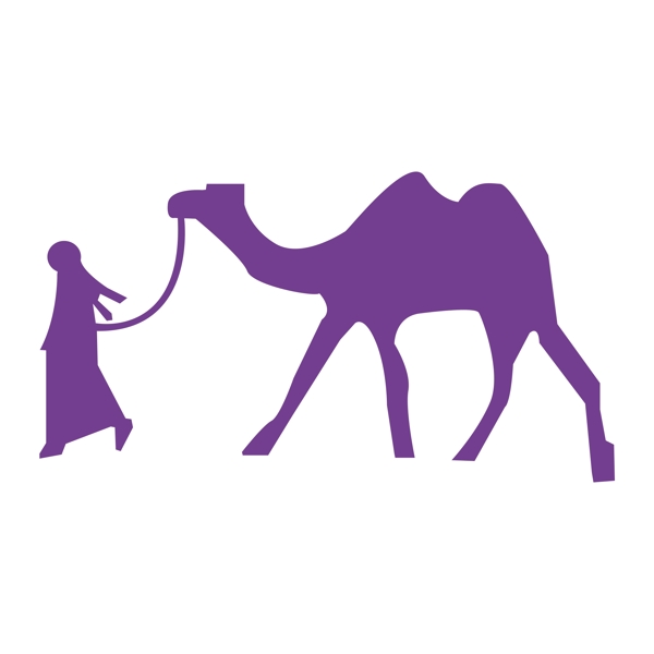 简约手绘人牵骆驼透明素材