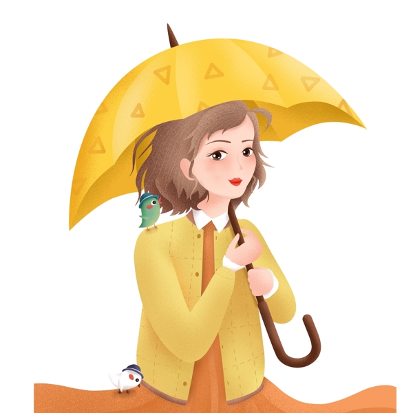 撑伞的卡通女孩元素