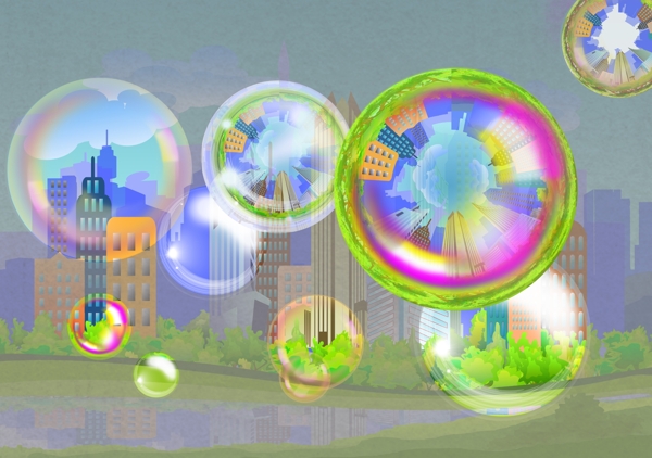 气泡倒影城市高清图