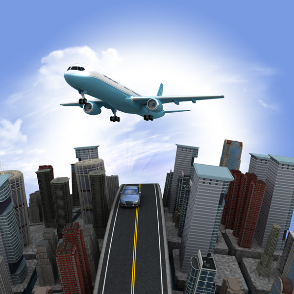 城市公路和飞机图片
