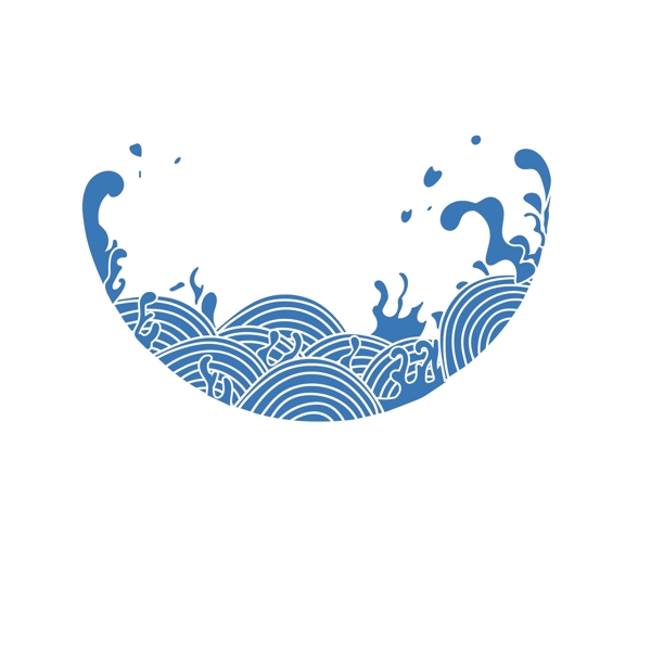 手绘中国风蓝色海水纹矢量插画图片