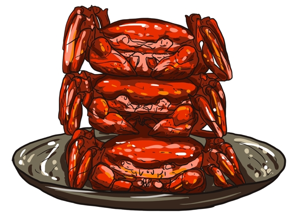手绘可爱卡通插画食物螃蟹美食