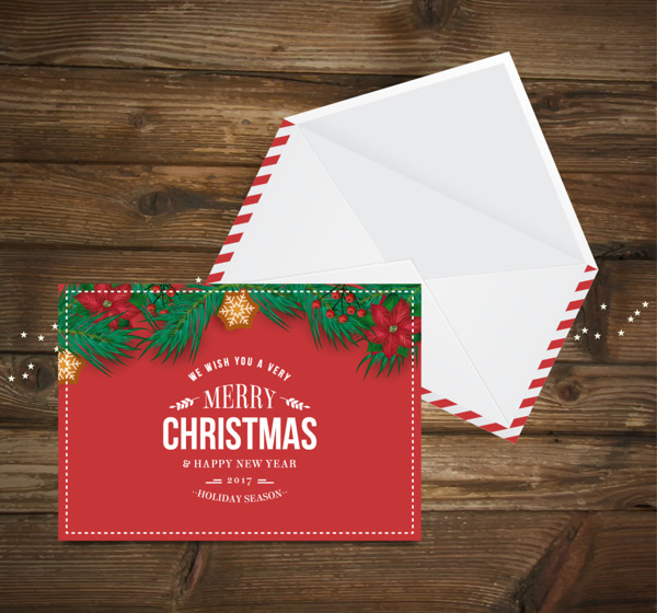 红色圣诞明信片信封
