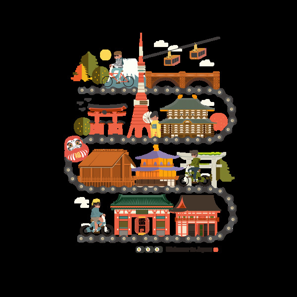 清新深色轨道日本旅游装饰元素
