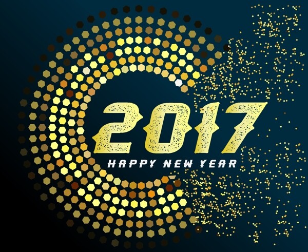 金色圆环2017年新年贺卡矢量素材