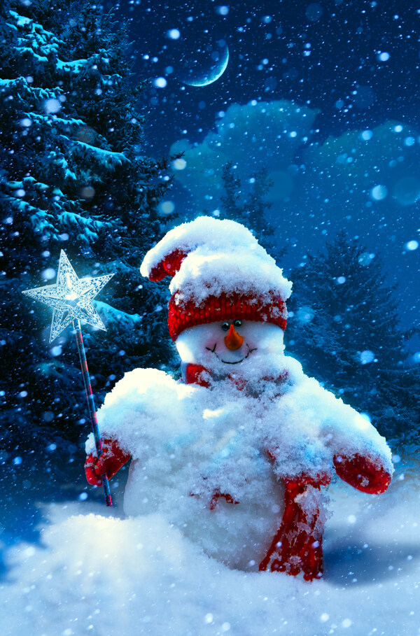 雪地里的圣诞雪人图片
