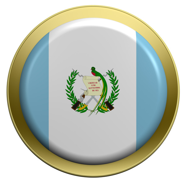 瓜地马拉国旗上的圆形按钮白色隔离