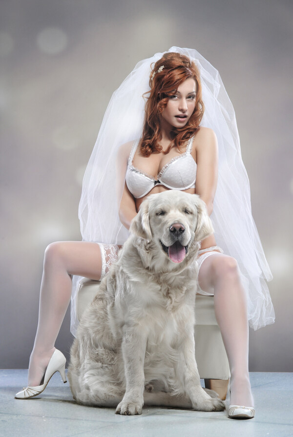 性感新娘和狗图片