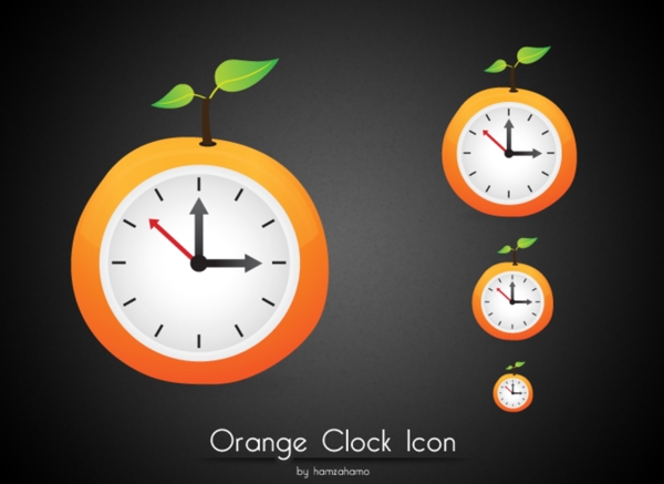 时髦的橙色摘要时钟图标psd