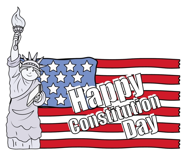 自由女神像和美国国旗的宪法日矢量插画