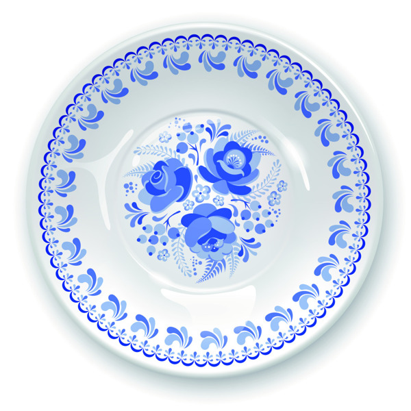 圆形蓝色花纹青花纹餐具餐盘子