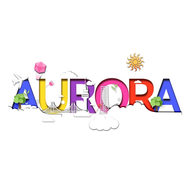 印象剪纸风Aurora极光设计元素