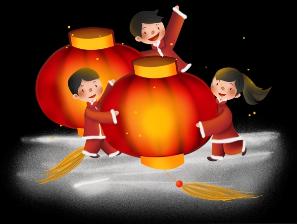 2019年春节新年红灯笼和儿童