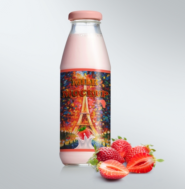 牛奶草莓瓶贴包装设计