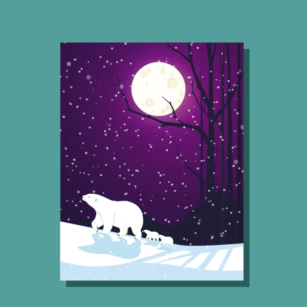 紫色扁平化雪景海报