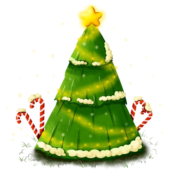 原创手绘圣诞元素圣诞树拐杖糖节日下雪星星