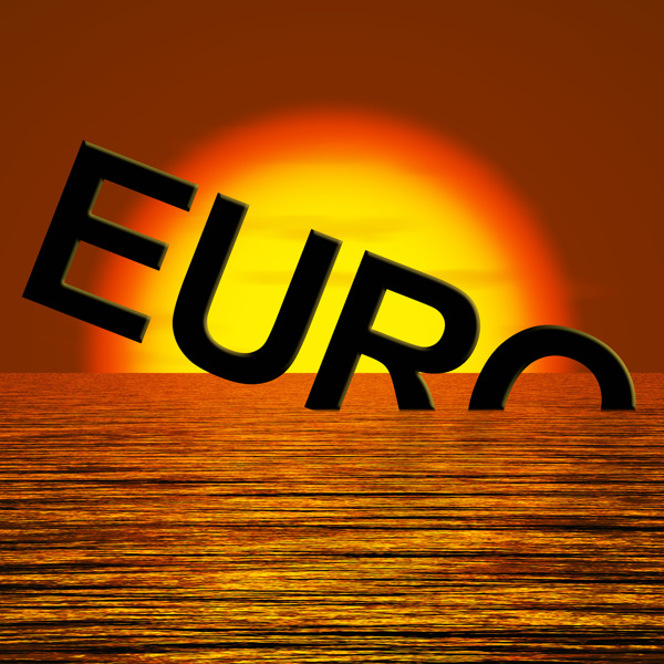 欧元字下沉和日落显示抑郁症经济衰退和经济衰退