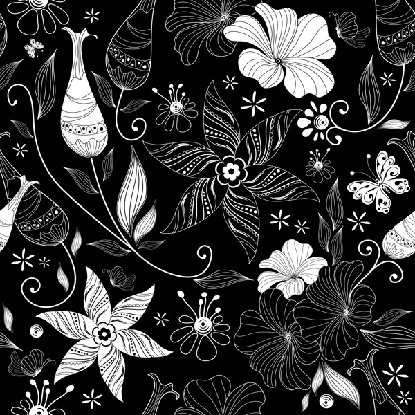黑色背景花卉图案素材