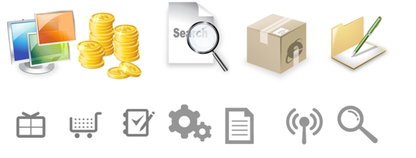 电脑金币搜索盒子记事本无线网络设置等图标