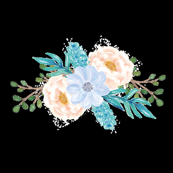 蓝色花卉装饰免抠图素材