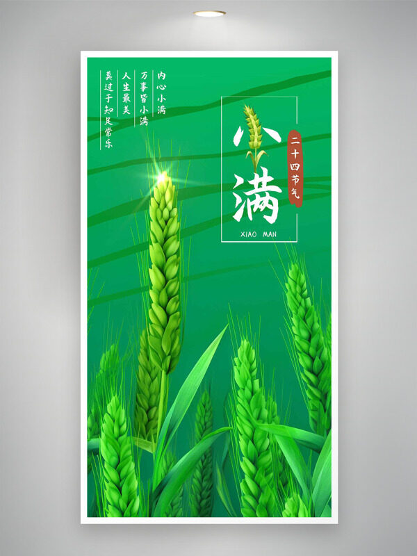 绿色主题麦穗插画还传统节气小满海报