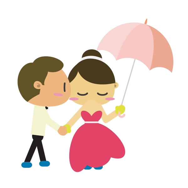 卡通打伞的新娘和新郎矢量素材