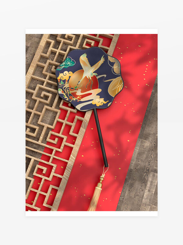 精美创意国潮图案扇子样机效果图