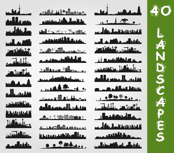 城市群建筑剪影矢量图