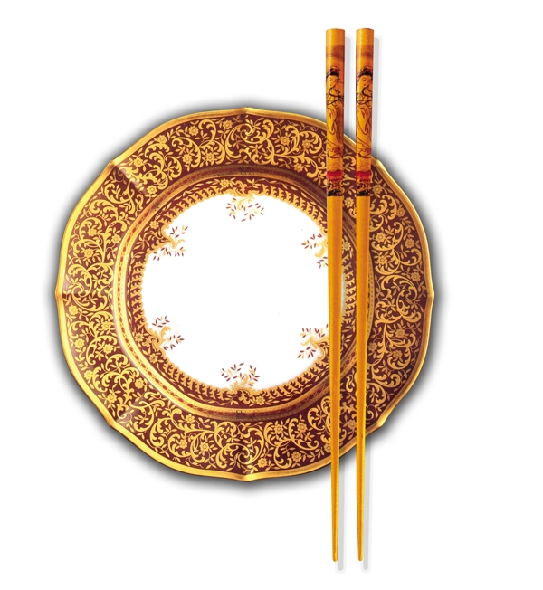 中国古典金色盘子筷子素材