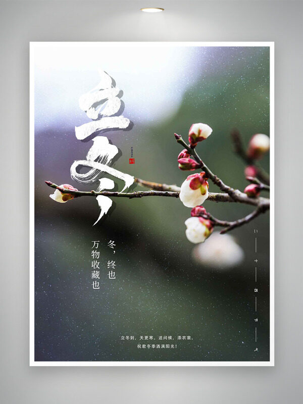 立冬节气白色腊梅白雪纷纷简约大气海报