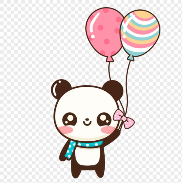 系围巾开心大熊猫手拿彩色气球卡通装饰免抠图