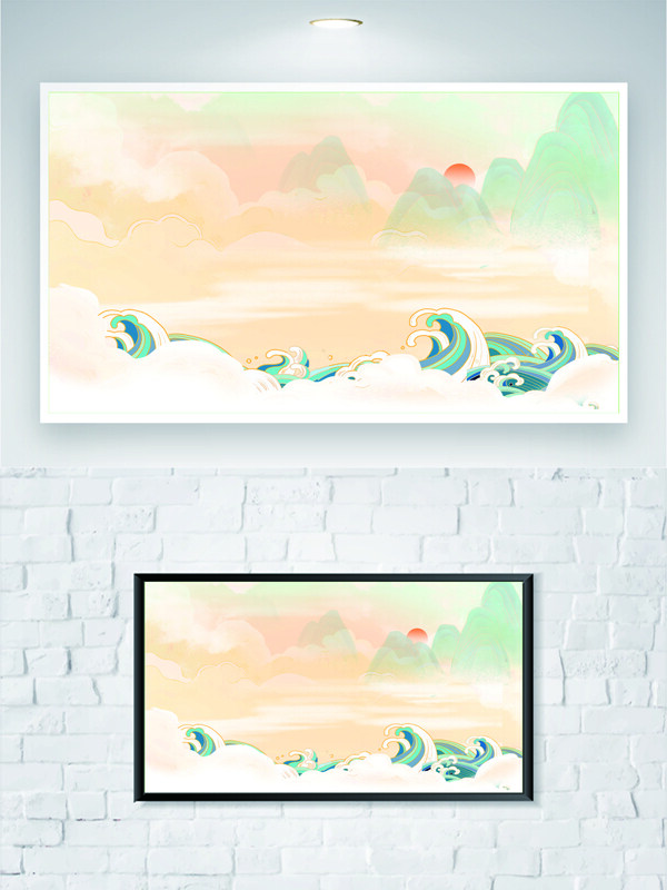 传统山水画渐变国潮风背景