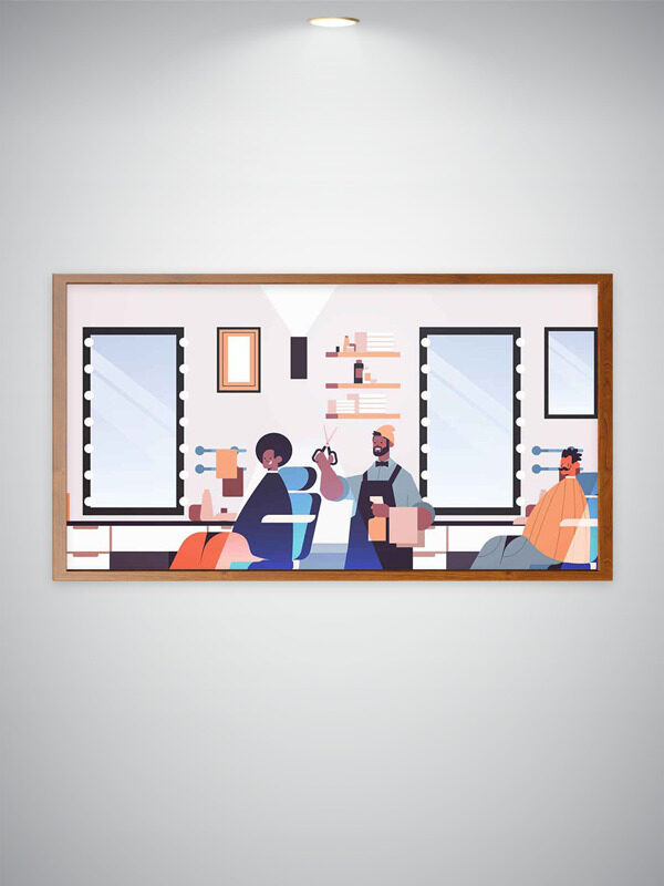 简约风格理发店场景卡通人物插画