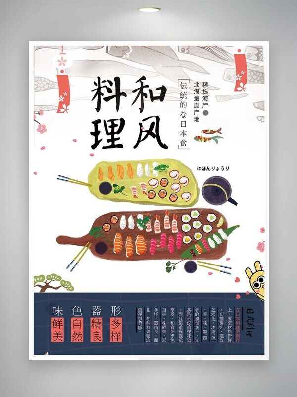 料理和风传统日本食物寿司拼盘美食海报
