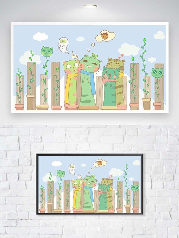 花盆长出可爱猫咪惊恐微笑可爱动漫卡通