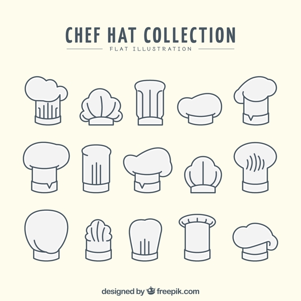 手绘各种厨师帽平面设计图标