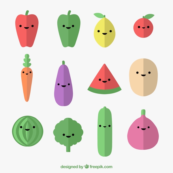 扁平美味的蔬菜和水果