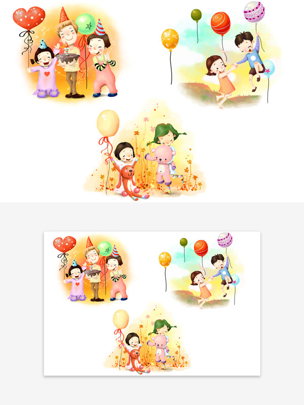 手绘卡通生日派对气球小孩设计