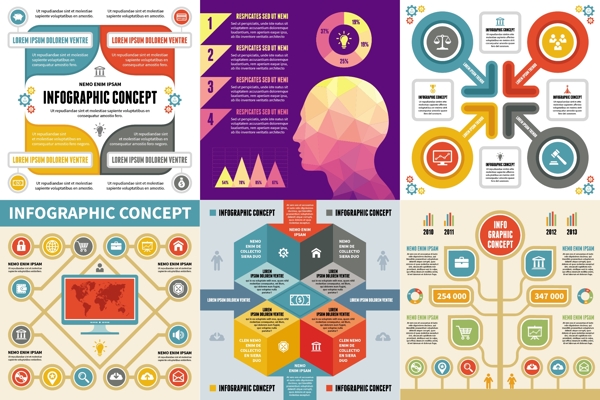 6款彩色商务信息图矢量素材