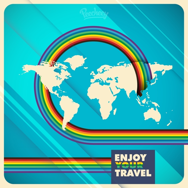 彩虹条纹世界地图旅行背景