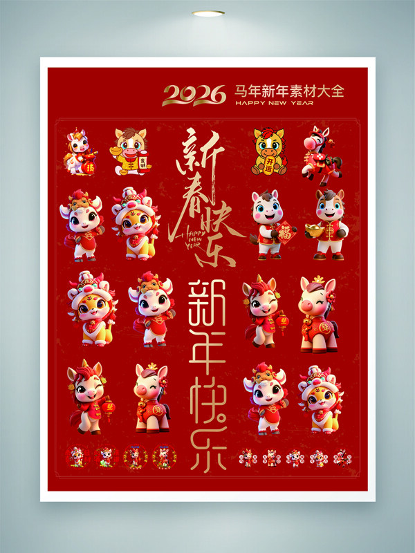 2026马年新年中国风吉祥物素材