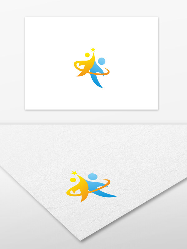 黄蓝渐变卡通小人标志标识