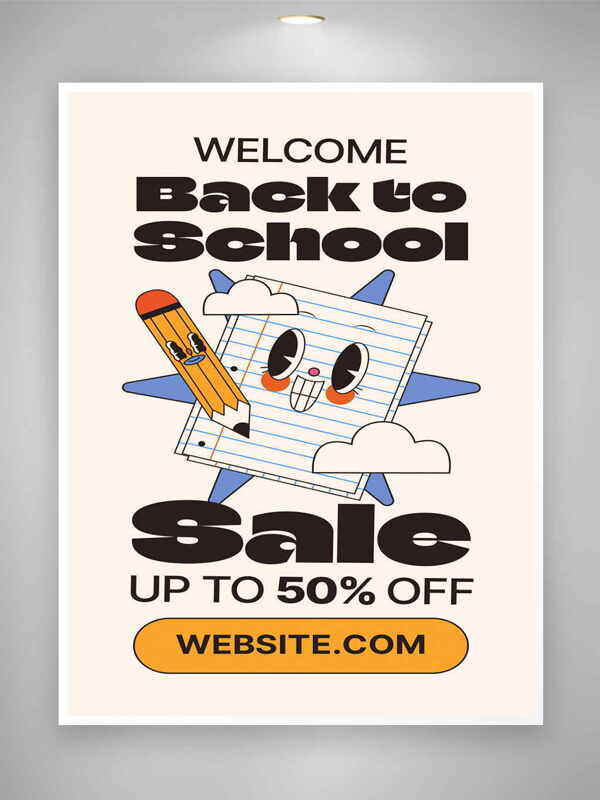开学季返校卡通铅笔创意折扣促销海报