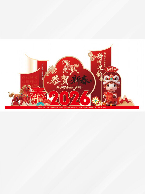 红色中国风马年恭贺新春2026创意美陈设计