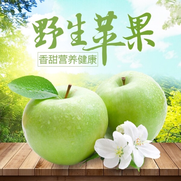 淘宝绿色新鲜水果苹果高清主图直通车背景