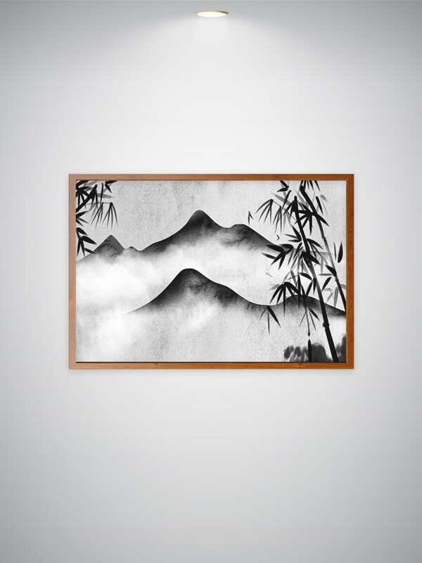 中国风水墨山水风景插画